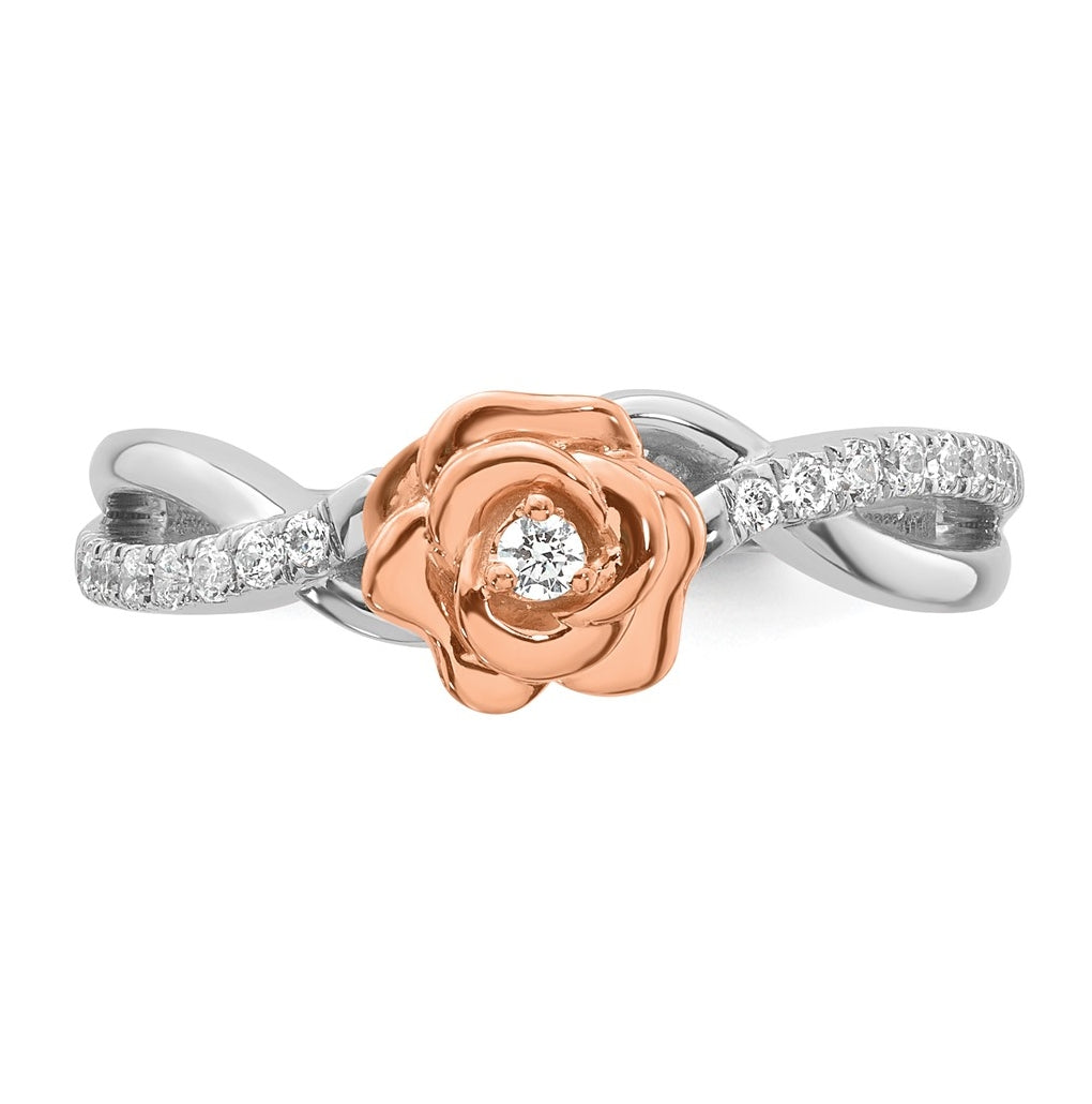 14k Two-tone Complete Diamond Bypass Rose Promise Ring