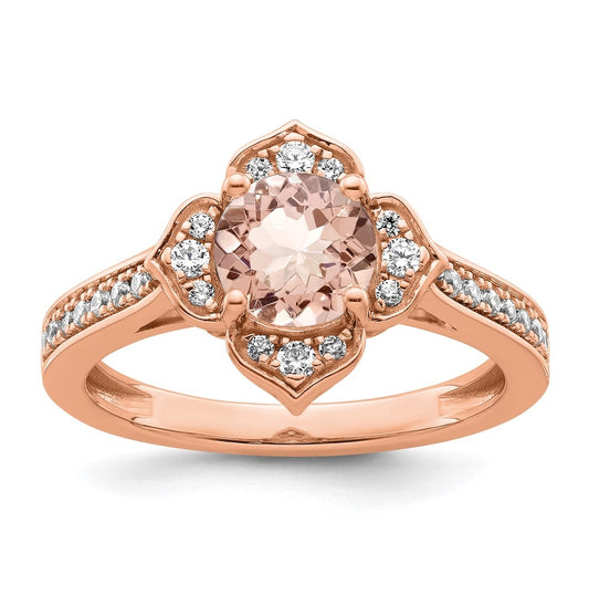 14k Rose Gold Complete Diamond/Morganite Round Engagement Ring
