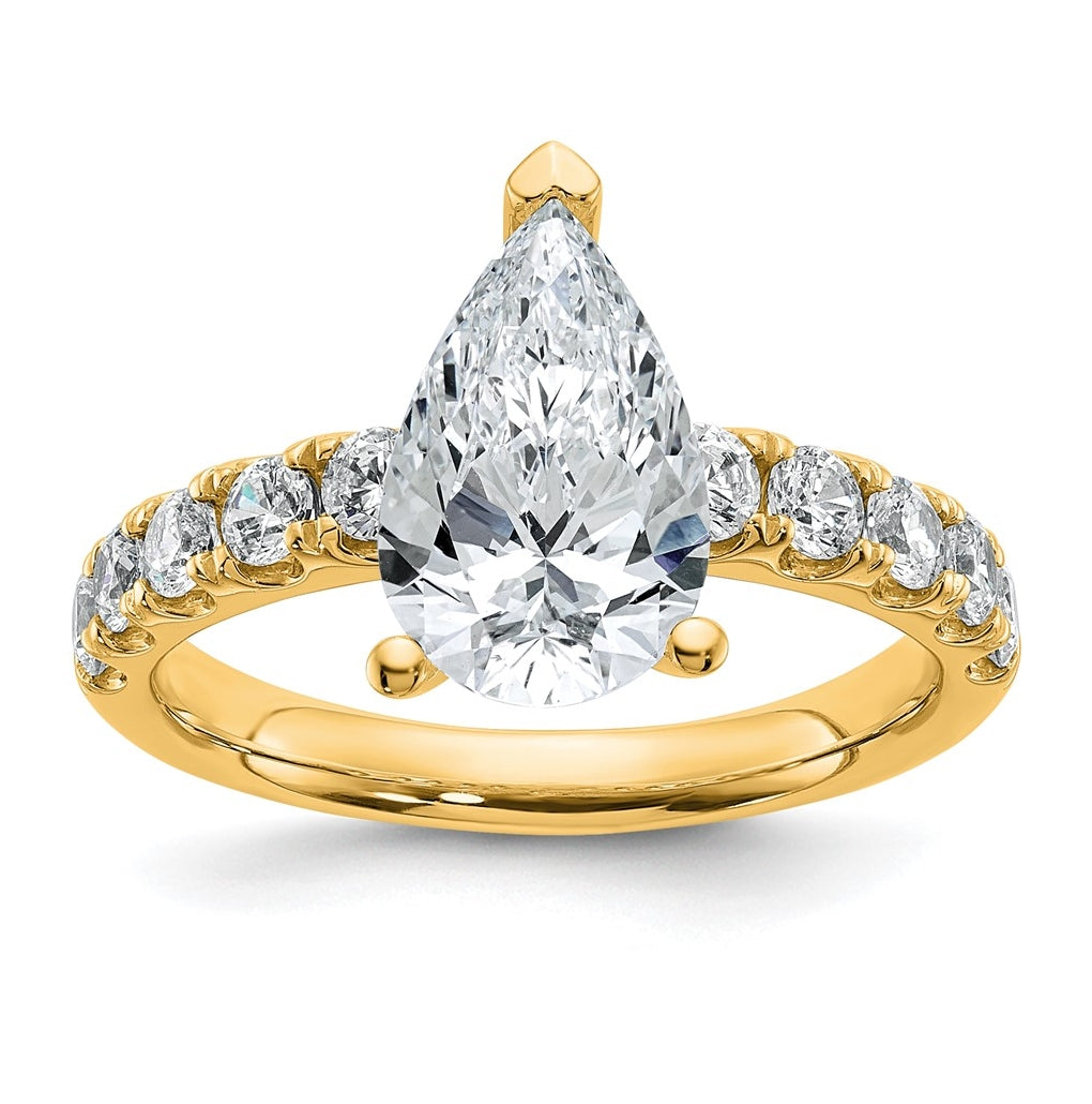 14k Yellow Gold 3 3/4 carat Certified Lab Grown Diamond VS+ F+ Pear Complete Engagement Ring
