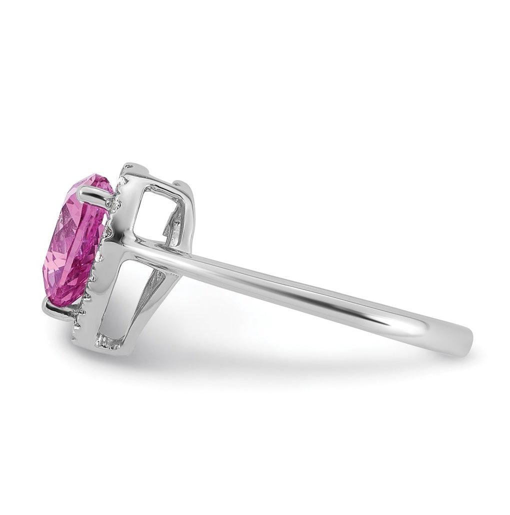 14k White Gold 1/6 carat Lab Grown Diamond VS+ F+ and Natural Pink Sapphire Complete Heart Ring