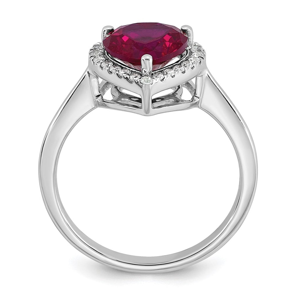 14k White Gold 1/6 carat Lab Grown Diamond VS+ F+ and Natural Ruby Complete Heart Ring