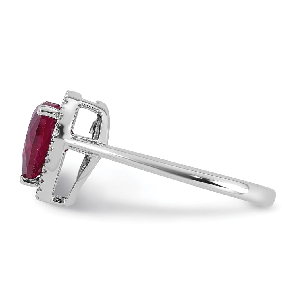 14k White Gold 1/6 carat Lab Grown Diamond VS+ F+ and Natural Ruby Complete Heart Ring