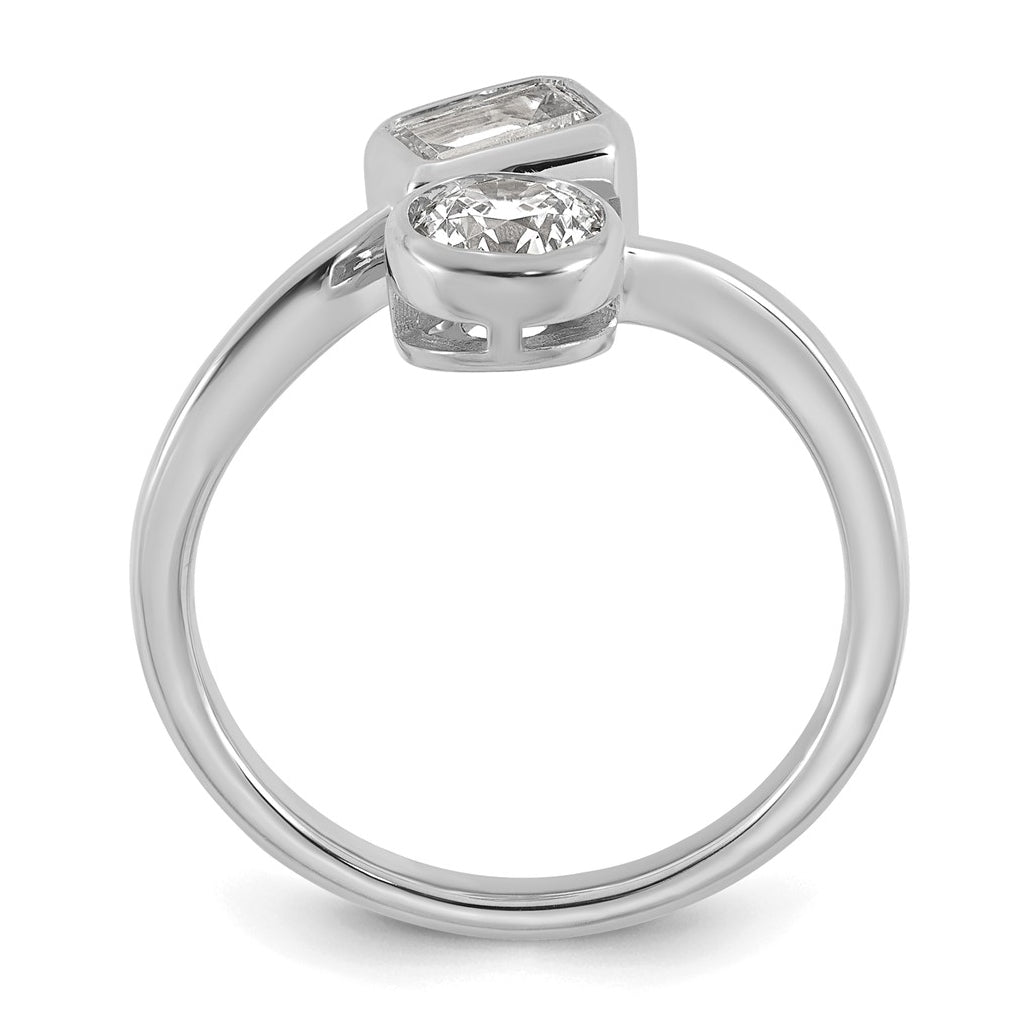 14k White Gold 1 carat Lab Grown Diamond VS+ F+ Complete Two Stone Bezel Set Fashion Ring