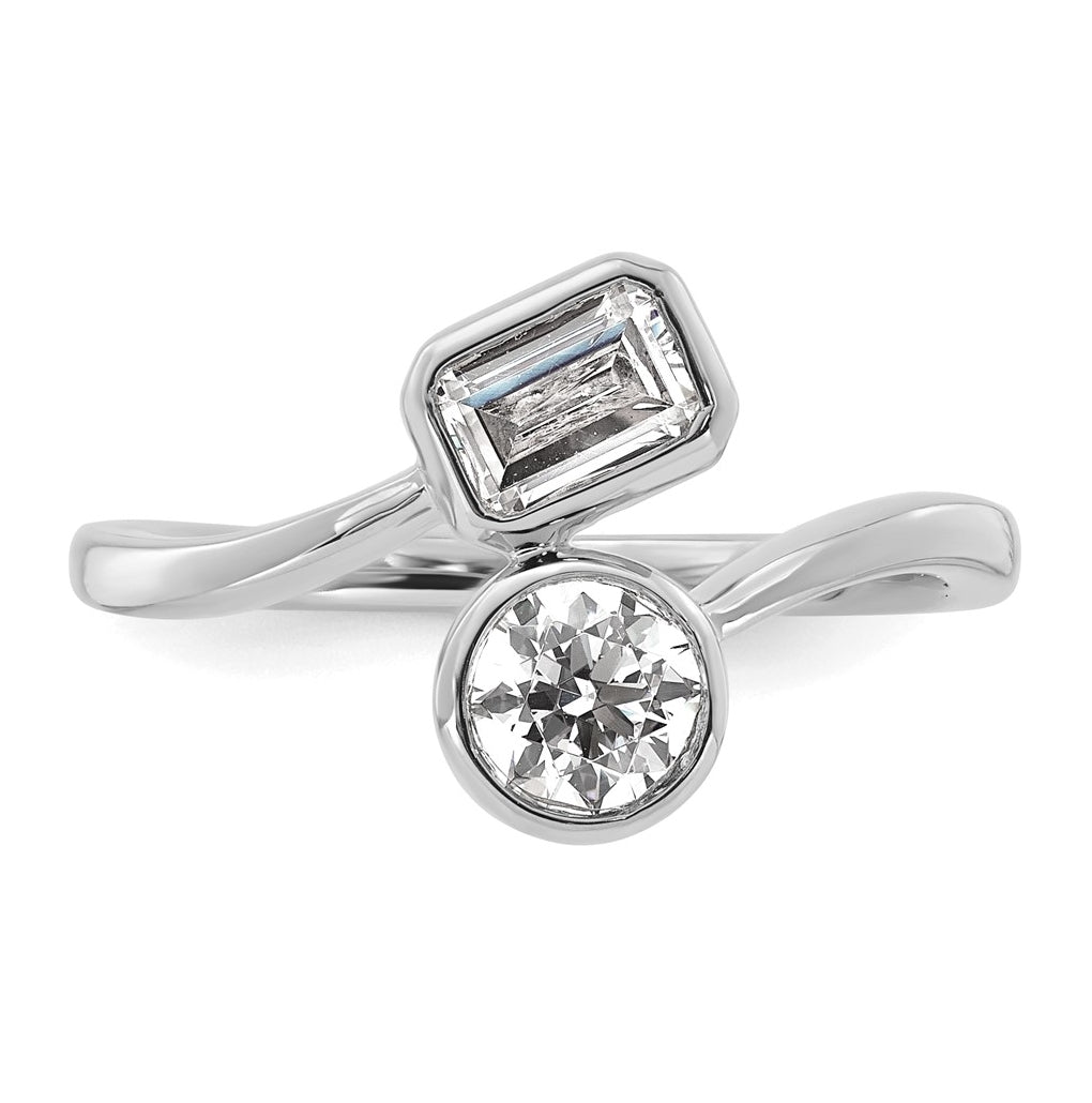 14k White Gold 1 carat Lab Grown Diamond VS+ F+ Complete Two Stone Bezel Set Fashion Ring