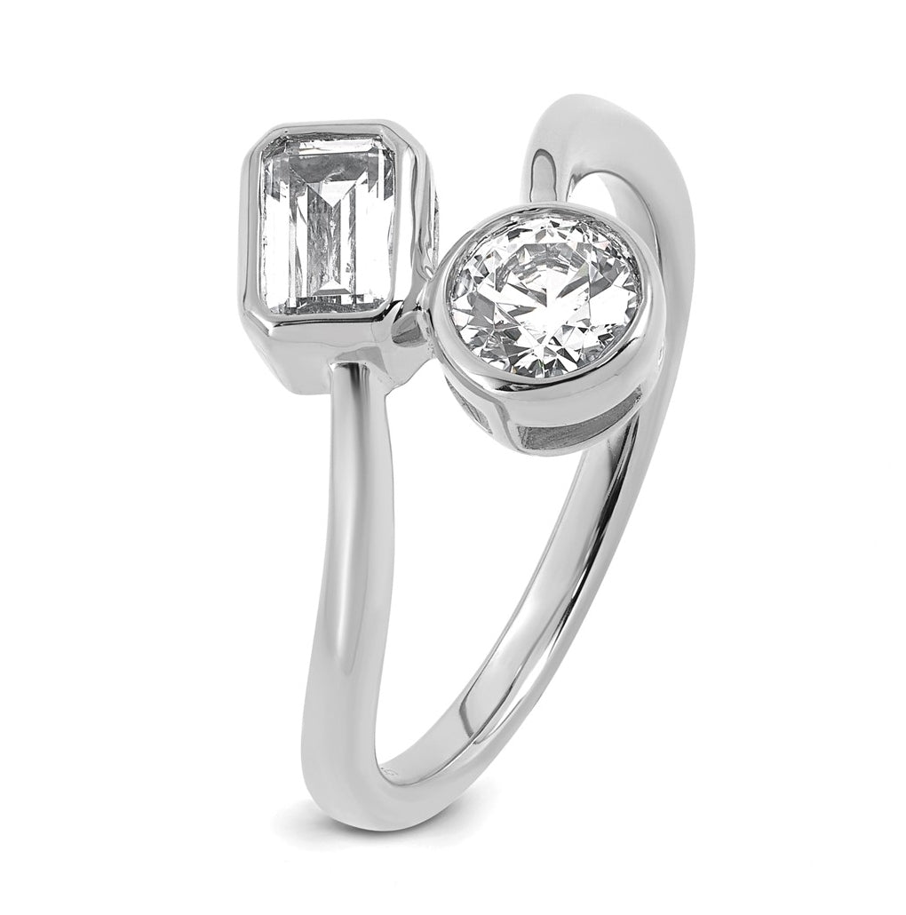 14k White Gold 1 carat Lab Grown Diamond VS+ F+ Complete Two Stone Bezel Set Fashion Ring