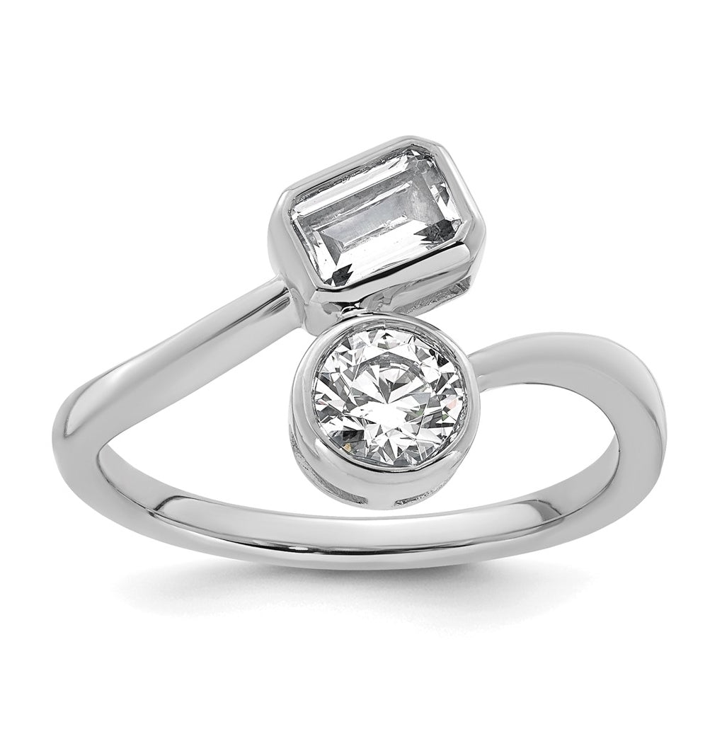 14k White Gold 1 carat Lab Grown Diamond VS+ F+ Complete Two Stone Bezel Set Fashion Ring