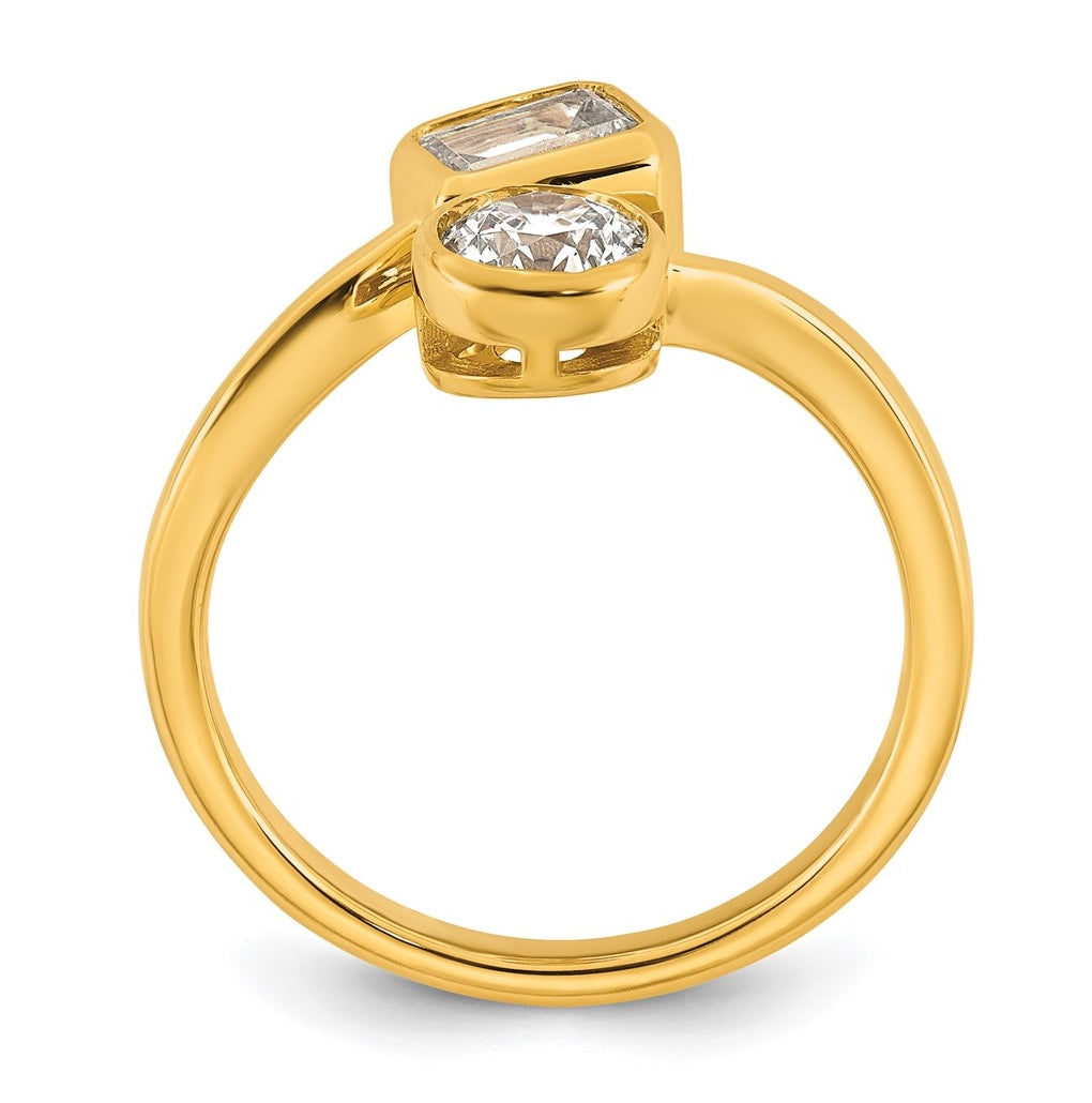 14k Yellow Gold 1 carat Lab Grown Diamond VS+ F+ Complete Two Stone Bezel Set Fashion Ring