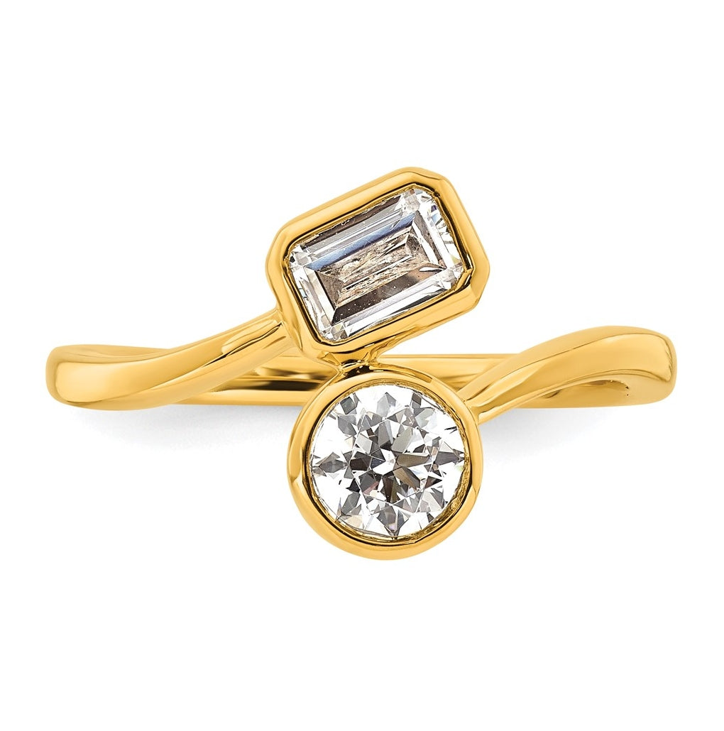 14k Yellow Gold 1 carat Lab Grown Diamond VS+ F+ Complete Two Stone Bezel Set Fashion Ring