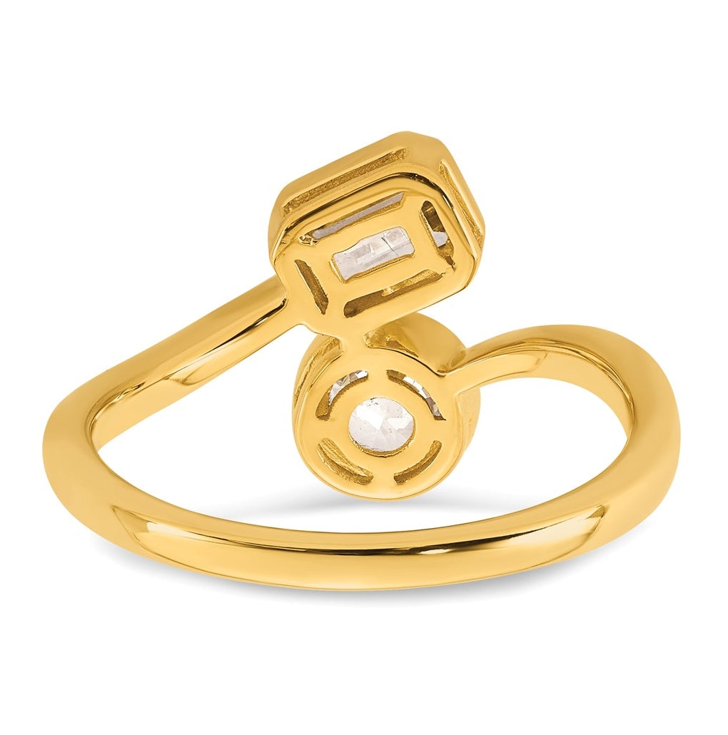 14k Yellow Gold 1 carat Lab Grown Diamond VS+ F+ Complete Two Stone Bezel Set Fashion Ring