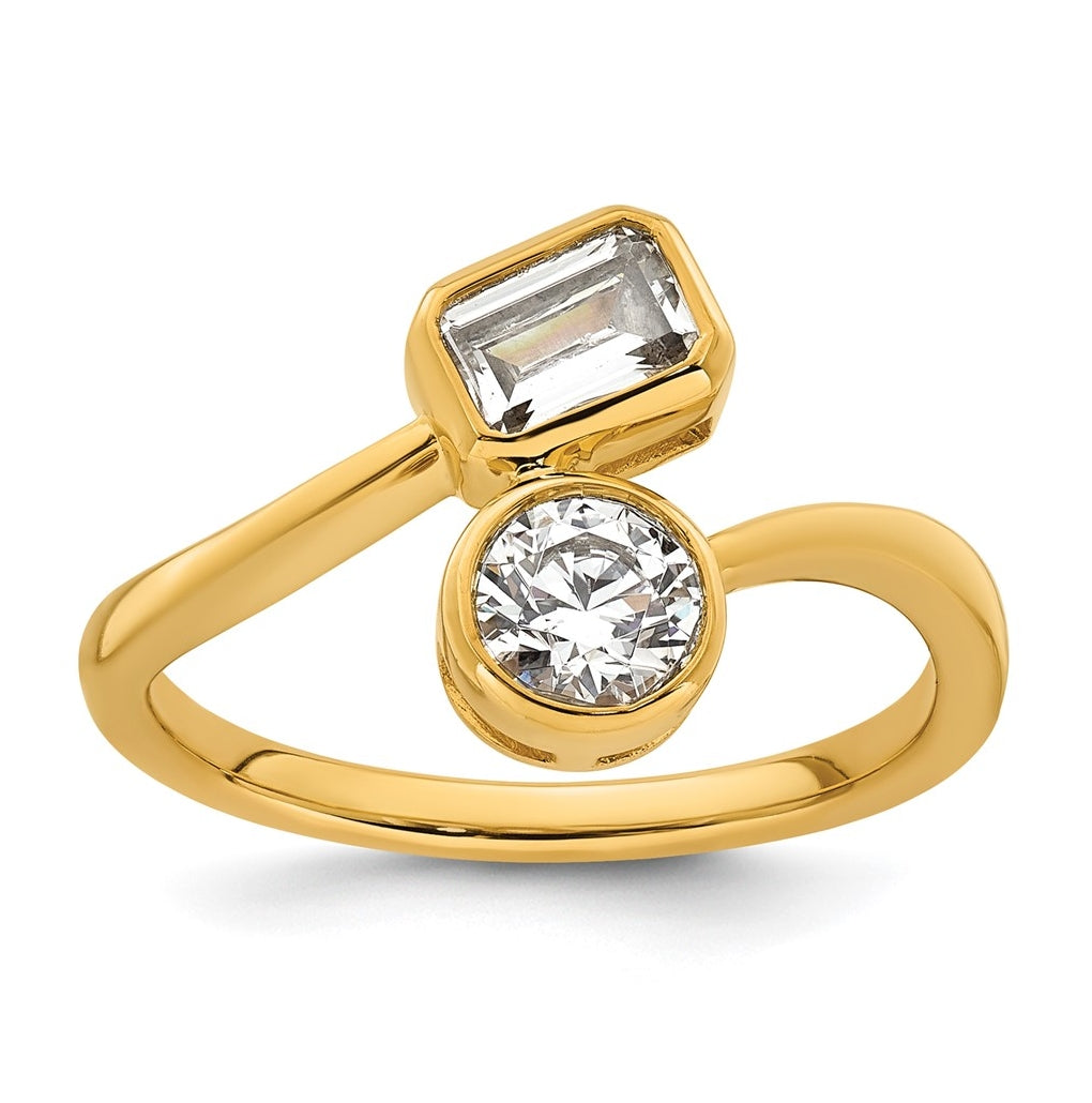 14k Yellow Gold 1 carat Lab Grown Diamond VS+ F+ Complete Two Stone Bezel Set Fashion Ring