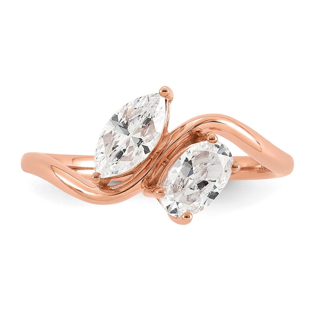 14k Rose Gold 1 carat Lab Grown Diamond VS+ F+ Complete Two Stone Fashion Ring