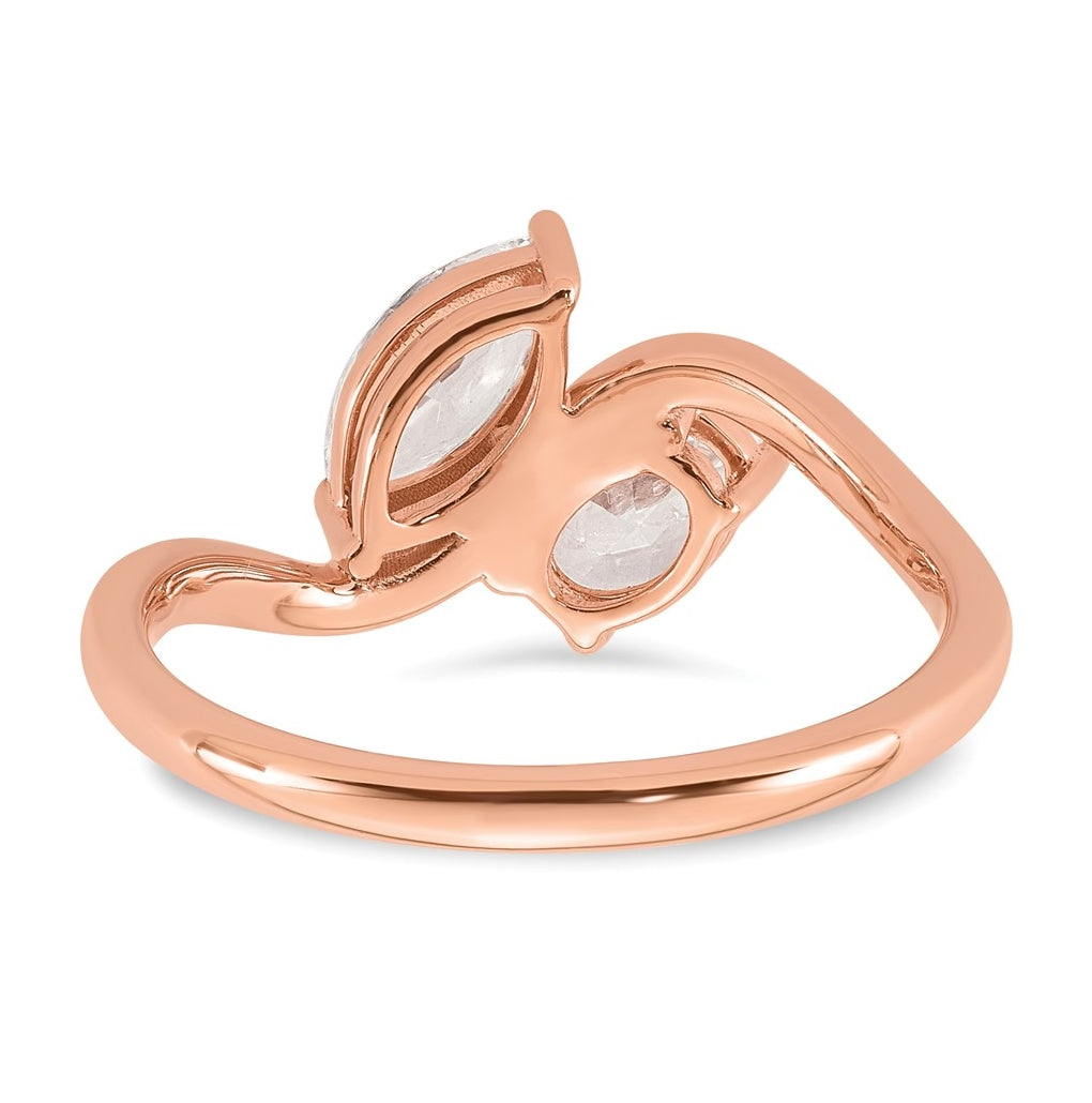 14k Rose Gold 1 carat Lab Grown Diamond VS+ F+ Complete Two Stone Fashion Ring
