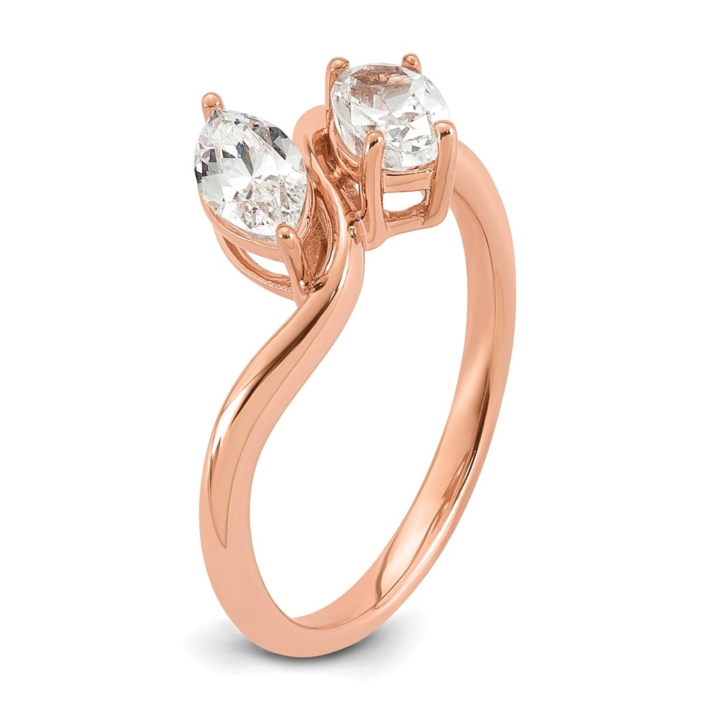 14k Rose Gold 1 carat Lab Grown Diamond VS+ F+ Complete Two Stone Fashion Ring