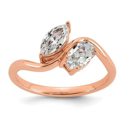 14k Rose Gold 1 carat Lab Grown Diamond VS+ F+ Complete Two Stone Fashion Ring