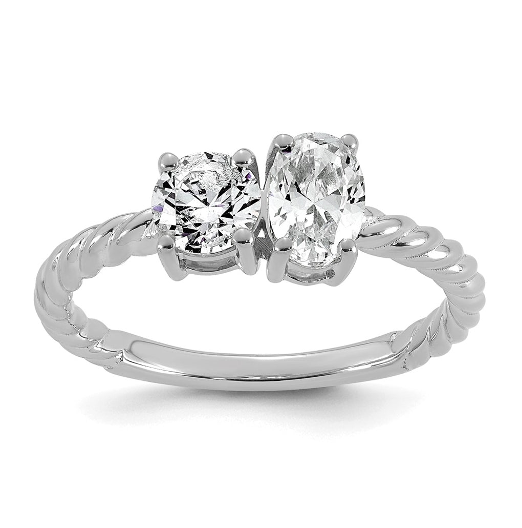 14k White Gold 1 carat Lab Grown Diamond VS+ F+ Complete Two Stone Fashion Ring