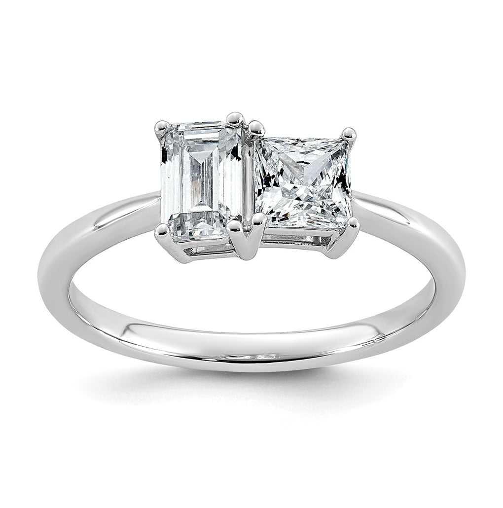 14k White Gold 1 carat Lab Grown Diamond VS+ F+ Complete Two Stone Fashion Ring