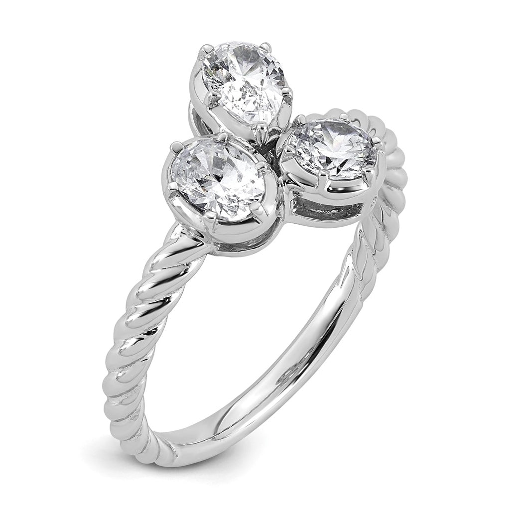 14k White Gold 1 carat Lab Grown Diamond VS+ F+ Complete Three Stone Fashion Ring