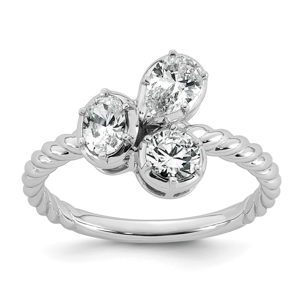 14k White Gold 1 carat Lab Grown Diamond VS+ F+ Complete Three Stone Fashion Ring