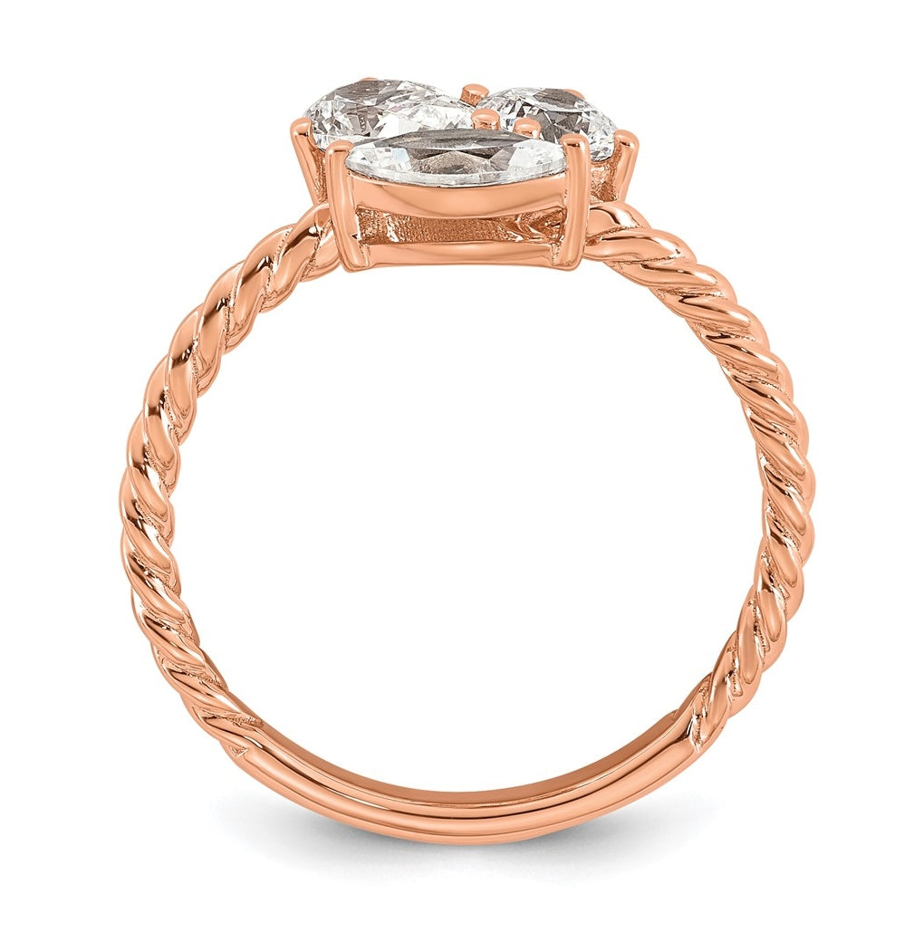 14k Rose Gold 1 carat Lab Grown Diamond VS+ F+ Complete Three Stone Fashion Ring
