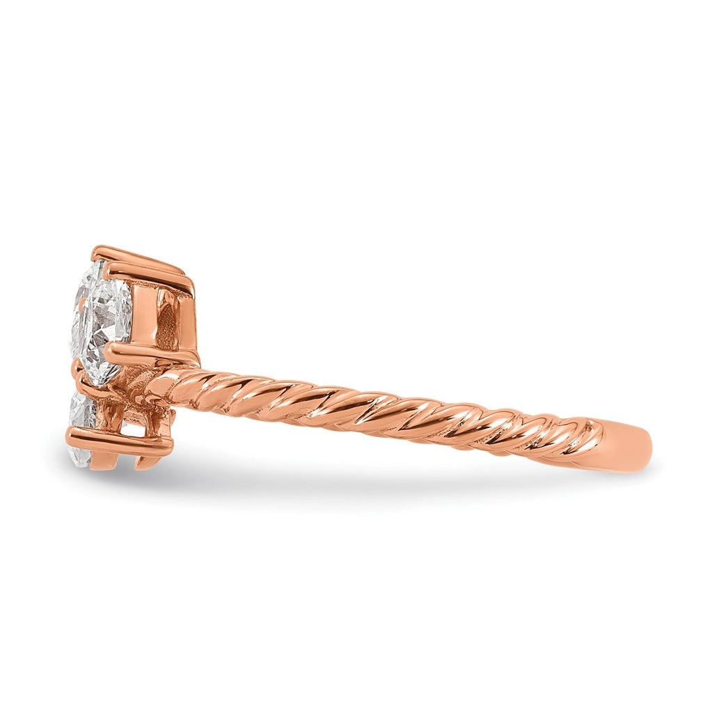 14k Rose Gold 1 carat Lab Grown Diamond VS+ F+ Complete Three Stone Fashion Ring