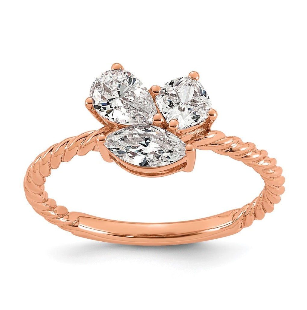 14k Rose Gold 1 carat Lab Grown Diamond VS+ F+ Complete Three Stone Fashion Ring