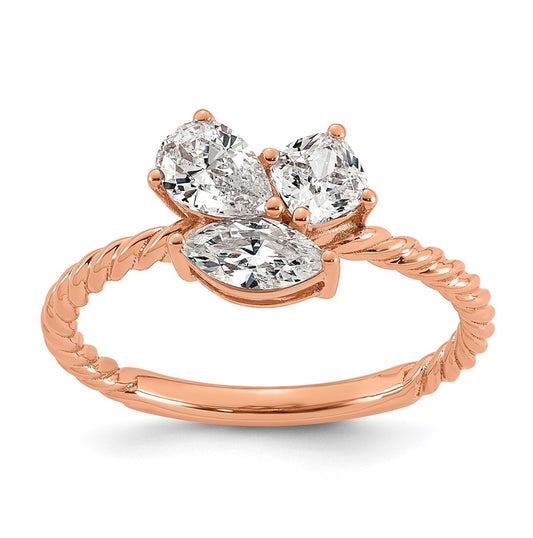 14k Rose Gold 1 carat Lab Grown Diamond VS+ F+ Complete Three Stone Fashion Ring