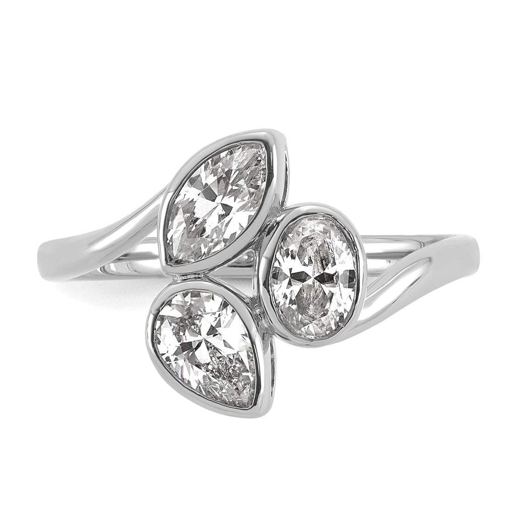 14k White Gold 1 carat Lab Grown Diamond VS+ F+ Complete Three Stone Fashion Ring