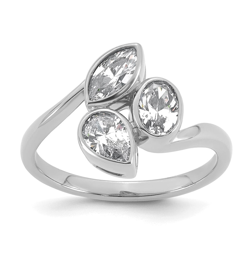14k White Gold 1 carat Lab Grown Diamond VS+ F+ Complete Three Stone Fashion Ring