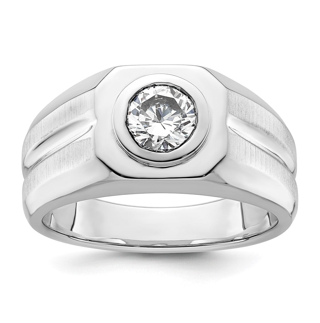 IBGoodman 14k White Gold 1 carat Lab Grown Diamond VS+ F+ Round Complete Men's Ring