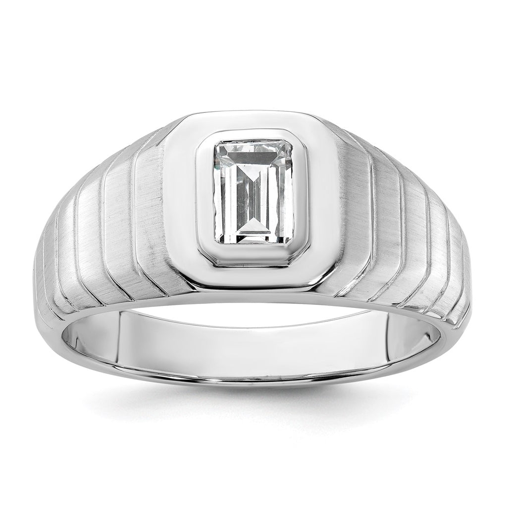 IBGoodman 14k White Gold 3/4 carat Lab Grown Diamond VS+ F+ Radiant Complete Men's Ring