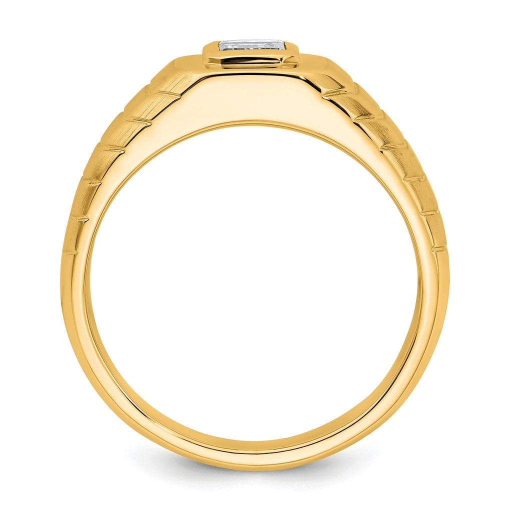 IBGoodman 14k Yellow Gold 3/4 carat Lab Grown Diamond VS+ F+ Radiant Complete Men's Ring