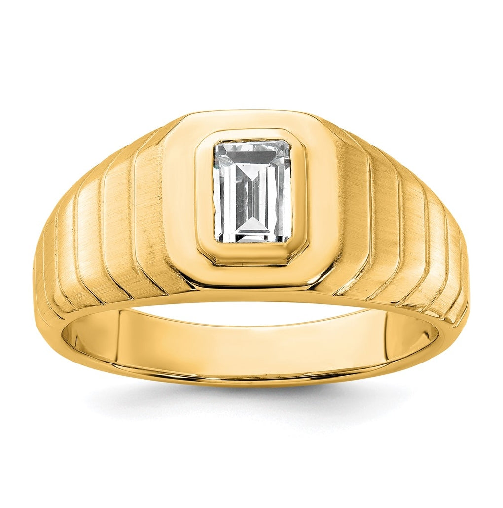 IBGoodman 14k Yellow Gold 3/4 carat Lab Grown Diamond VS+ F+ Radiant Complete Men's Ring