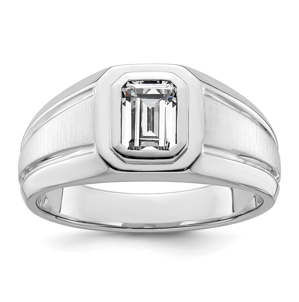 IBGoodman 14k White Gold 1 carat Lab Grown Diamond VS+ F+ Radiant Complete Men's Ring