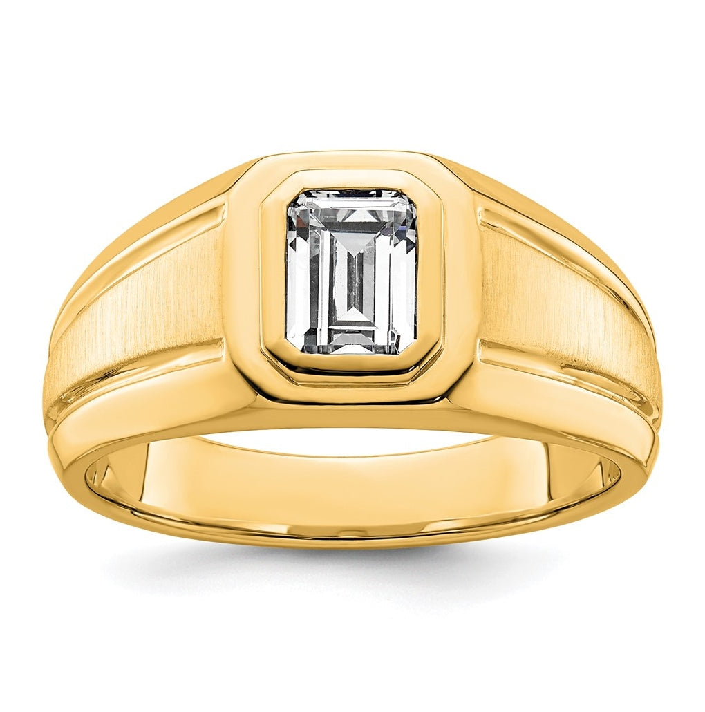 IBGoodman 14k Yellow Gold 1 carat Lab Grown Diamond VS+ F+ Radiant Complete Men's Ring