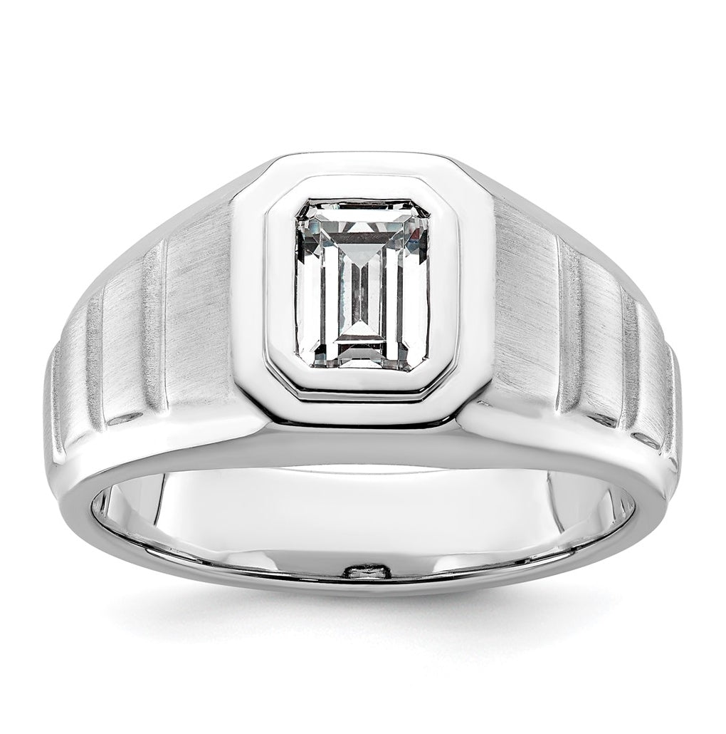 IBGoodman 14k White Gold 1 carat Lab Grown Diamond VS+ F+ Radiant Complete Men's Ring