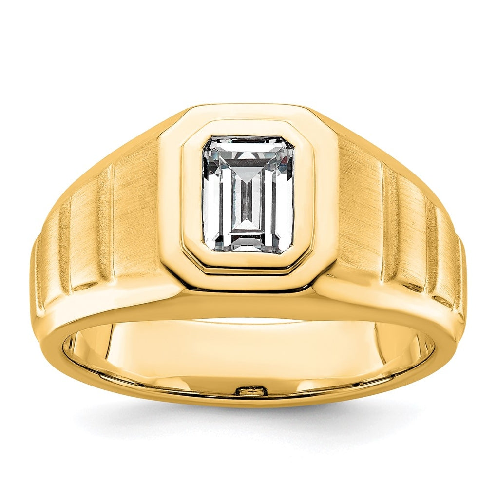 IBGoodman 14k Yellow Gold 1 carat Lab Grown Diamond VS+ F+ Radiant Complete Men's Ring