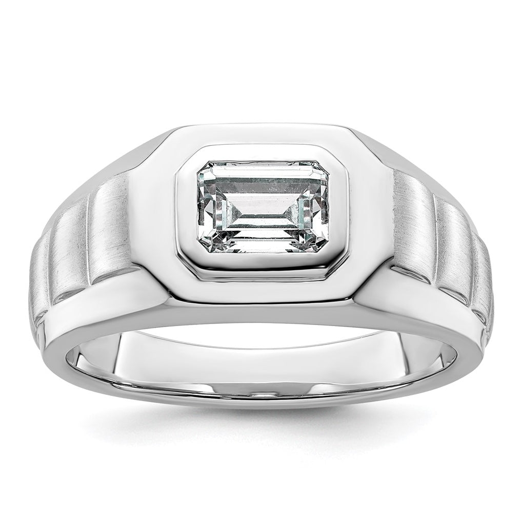 IBGoodman 14k White Gold 1 carat Lab Grown Diamond VS+ F+ Radiant Complete Men's Ring