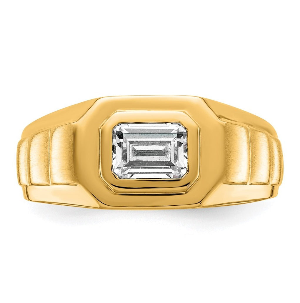 IBGoodman 14k Yellow Gold 1 carat Lab Grown Diamond VS+ F+ Radiant Complete Men's Ring