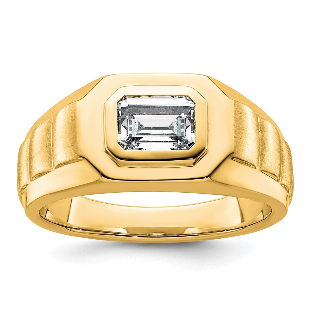 IBGoodman 14k Yellow Gold 1 carat Lab Grown Diamond VS+ F+ Radiant Complete Men's Ring
