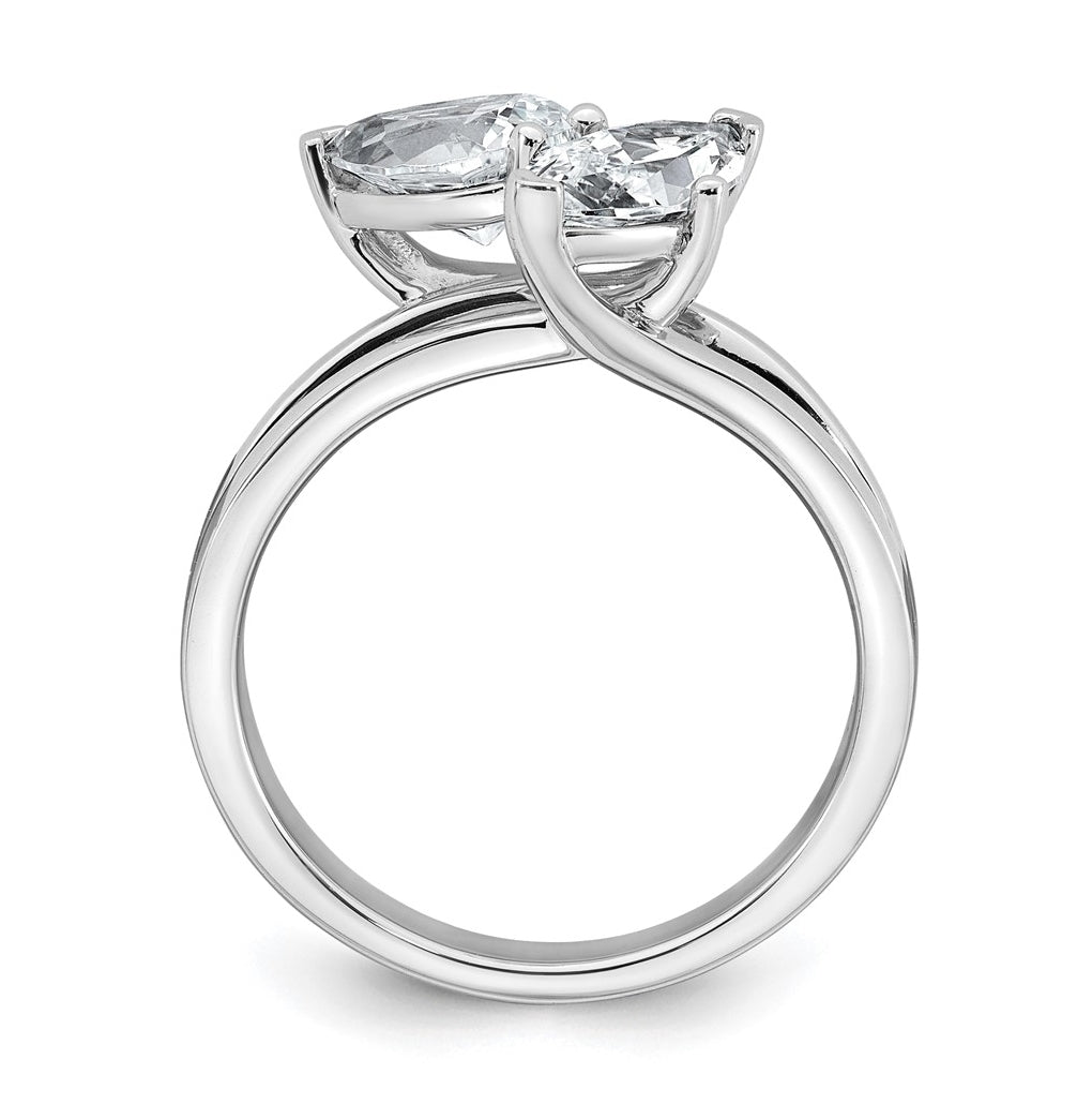 14k White Gold 2 carat Lab Grown Diamond VS+ F+ Marquise and Pear Complete Asymmetrical Two Stone Engagement Ring
