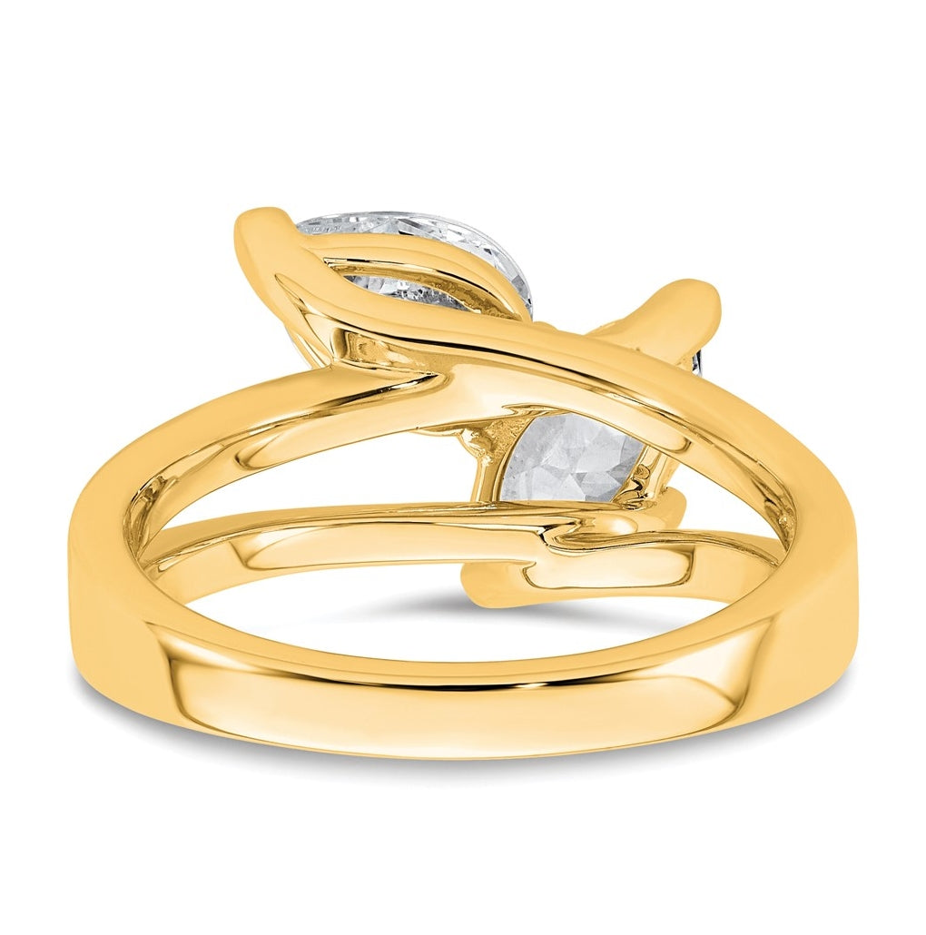 14k Yellow Gold 2 carat Lab Grown Diamond VS+ F+ Marquise and Pear Complete Asymmetrical Two Stone Engagement Ring