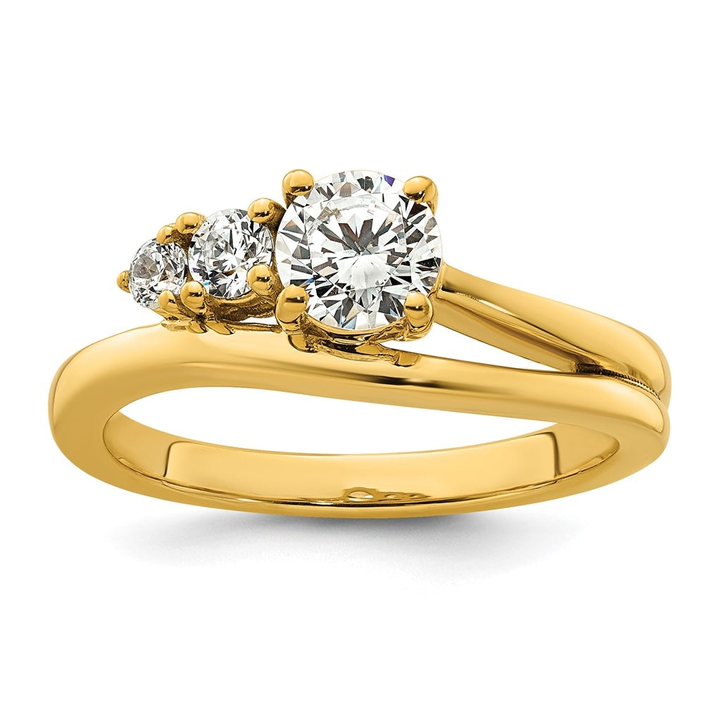 14k Yellow Gold 3/4 carat Lab Grown Diamond VS+ F+ Round Complete Engagement Ring