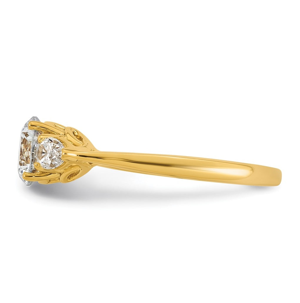 14K Yellow Or White Gold Lab Grown Diamond VS+ F+ Round with Pear Sidestones Complete Three Stone Engagement Ring