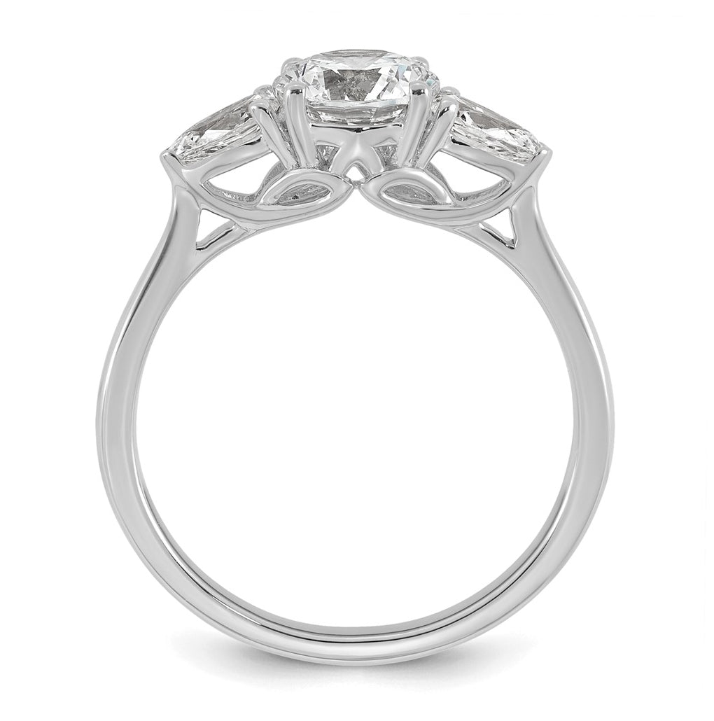 14K Yellow Or White Gold Certified Lab Grown Diamond VS+ F+ Round with Pear Sidestones Complete Three Stone Engagement Ring