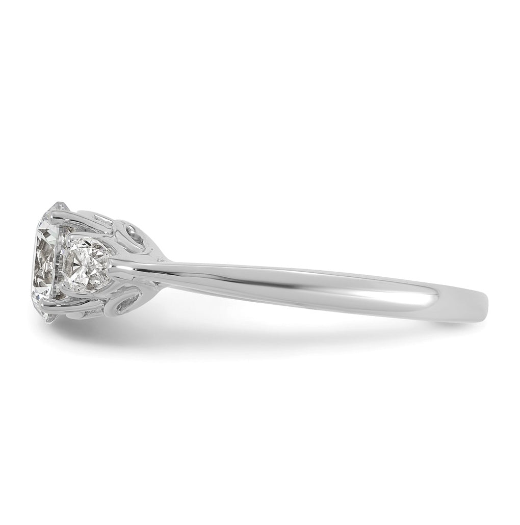 14K Yellow Or White Gold Certified Lab Grown Diamond VS+ F+ Round with Pear Sidestones Complete Three Stone Engagement Ring