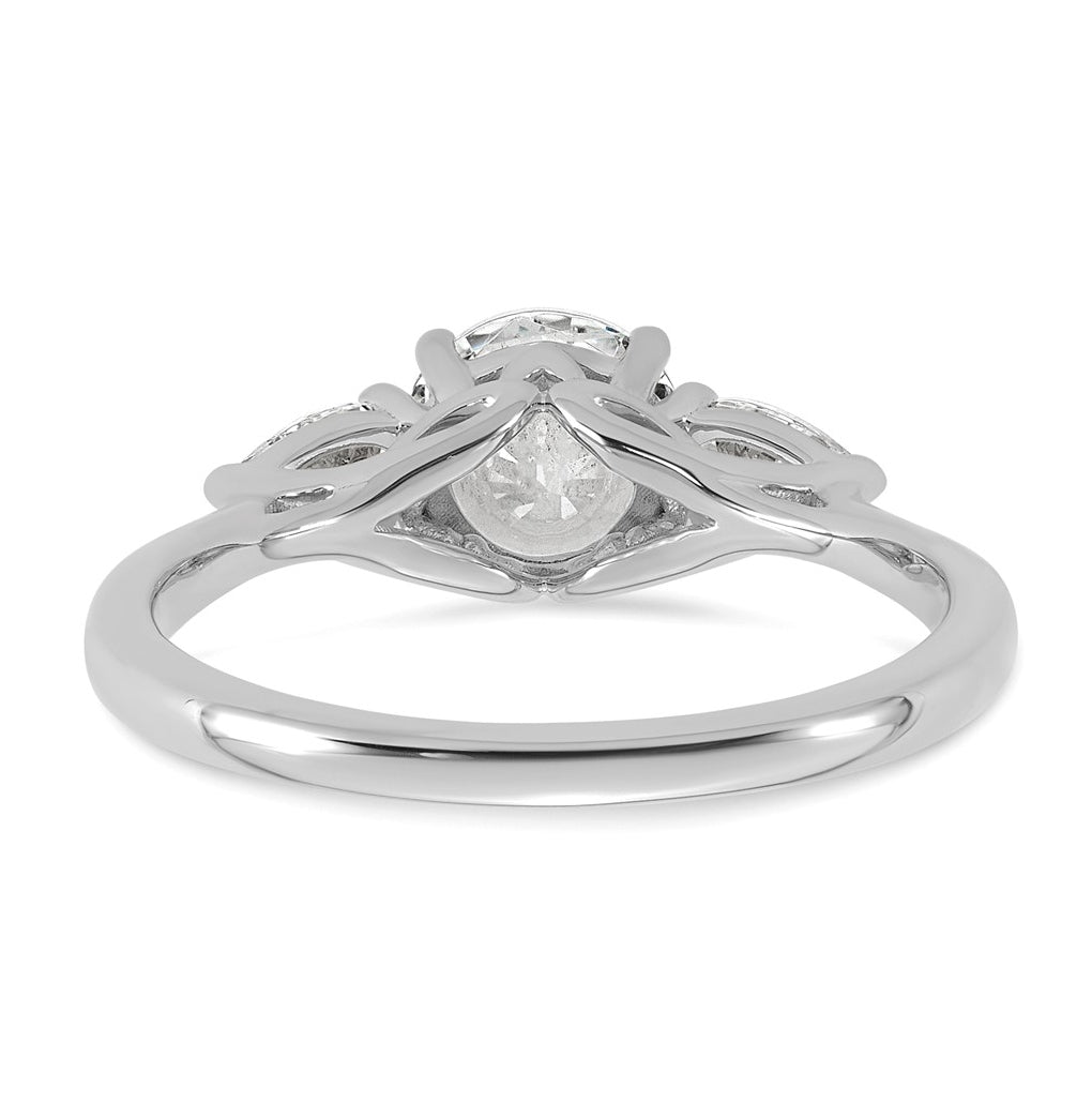 14K Yellow Or White Gold Certified Lab Grown Diamond VS+ F+ Round with Pear Sidestones Complete Three Stone Engagement Ring