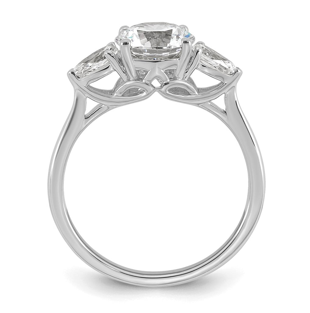14K Yellow Or White Gold Lab Grown Diamond VS+ F+ Round with Pear Sidestones Complete Three Stone Engagement Ring