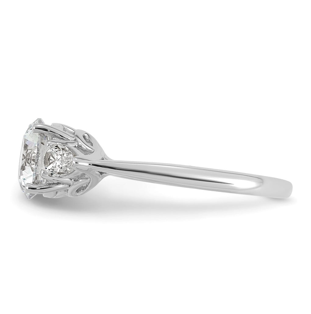 14K Yellow Or White Gold Certified Lab Grown Diamond VS+ F+ Round with Pear Sidestones Complete Three Stone Engagement Ring