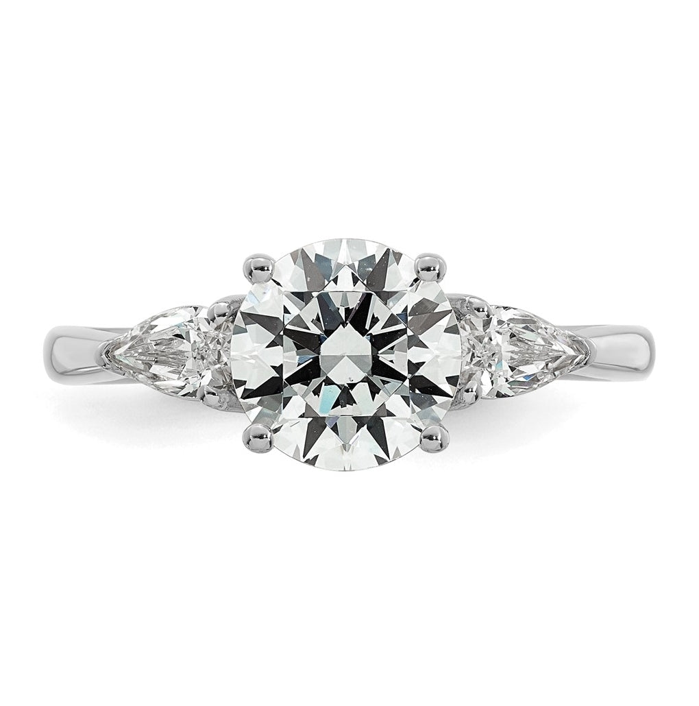 14K Yellow Or White Gold Certified Lab Grown Diamond VS+ F+ Round with Pear Sidestones Complete Three Stone Engagement Ring