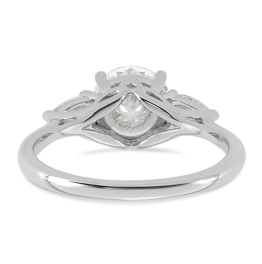 14K Yellow Or White Gold Certified Lab Grown Diamond VS+ F+ Round with Pear Sidestones Complete Three Stone Engagement Ring